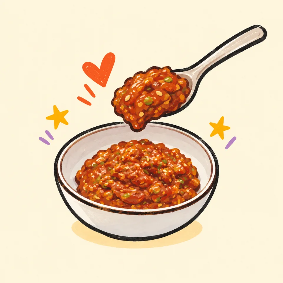 Hand-drawn bowl and spoon of ssamjang dipping sauce