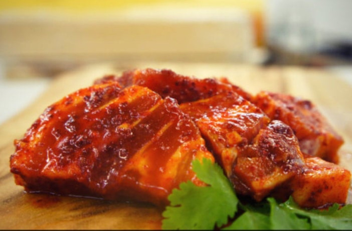 Mrs Kim's marinated spicy pork belly ready to grill